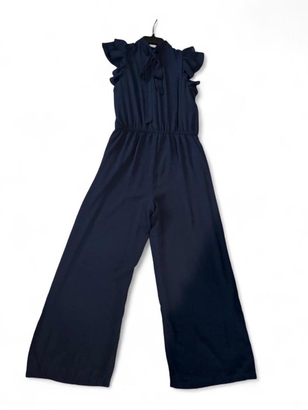 Express Navy Ruffle Tie-Neck One-Piece